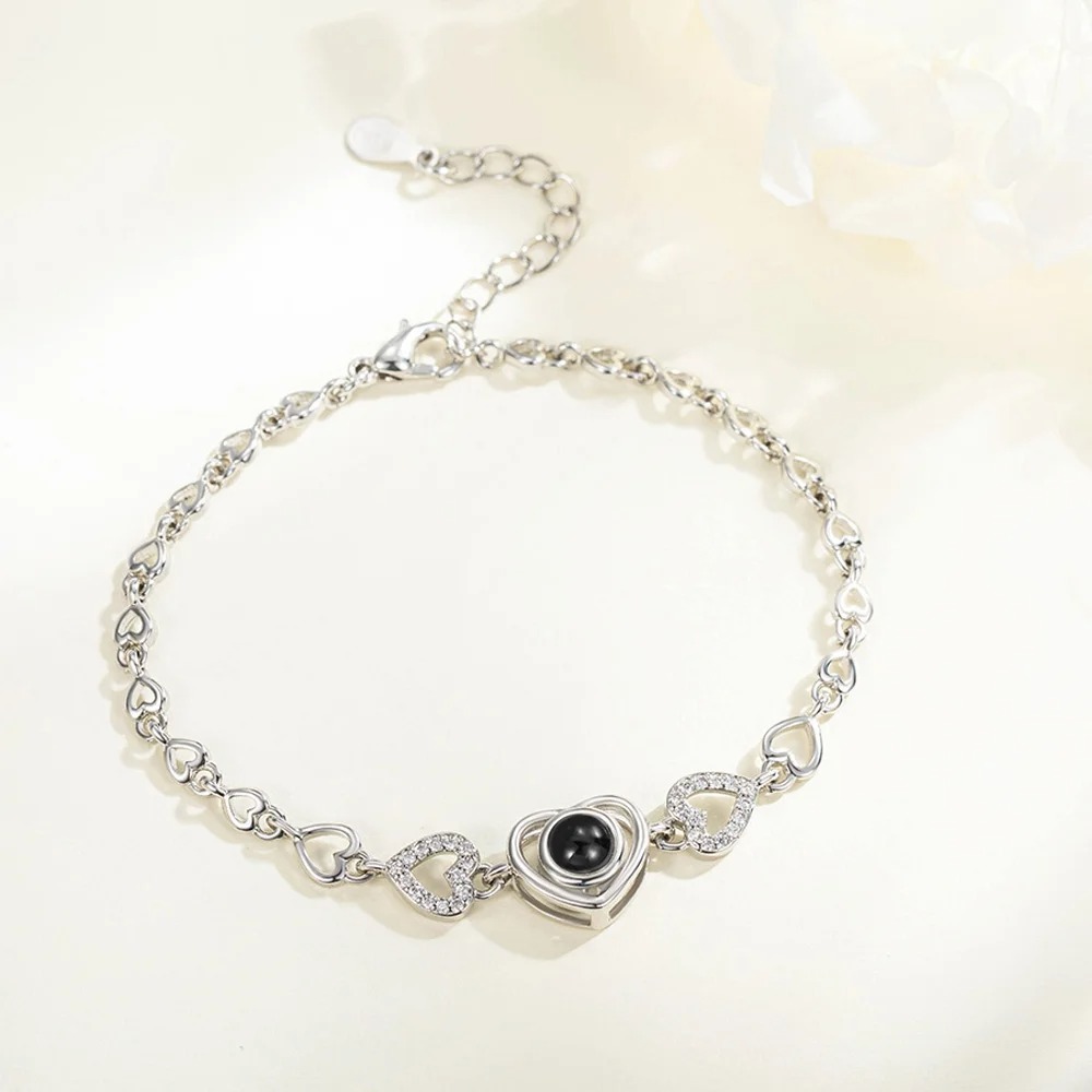 Personalized Heart Photo Projection Bracelet I Love You in 100 Languages