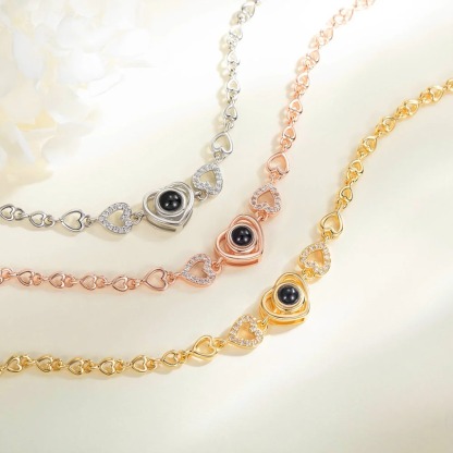 Personalized Heart Photo Projection Bracelet I Love You in 100 Languages