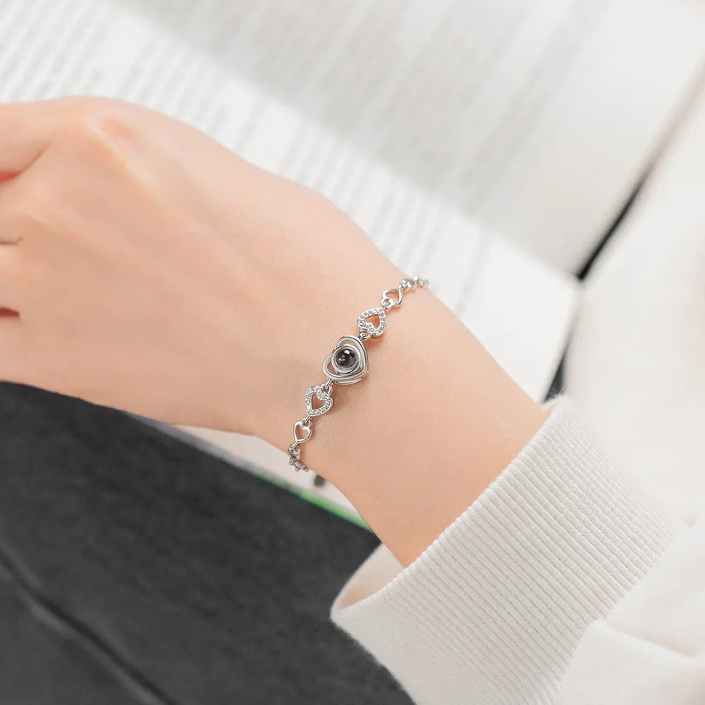 Personalized Heart Photo Projection Bracelet I Love You in 100 Languages