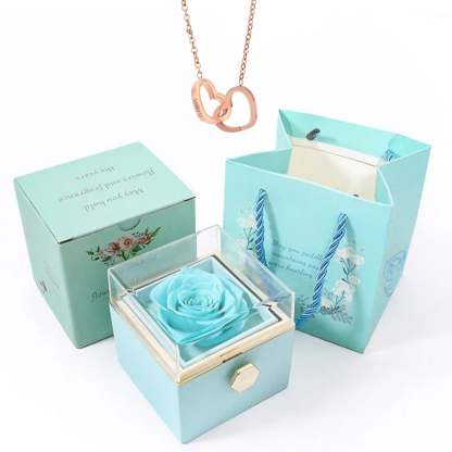 Rotating Preserved Rose Box-Custom Interlock Heart Necklace