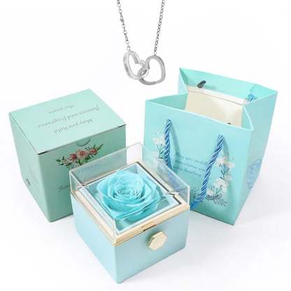 Rotating Preserved Rose Box-Custom Interlock Heart Necklace