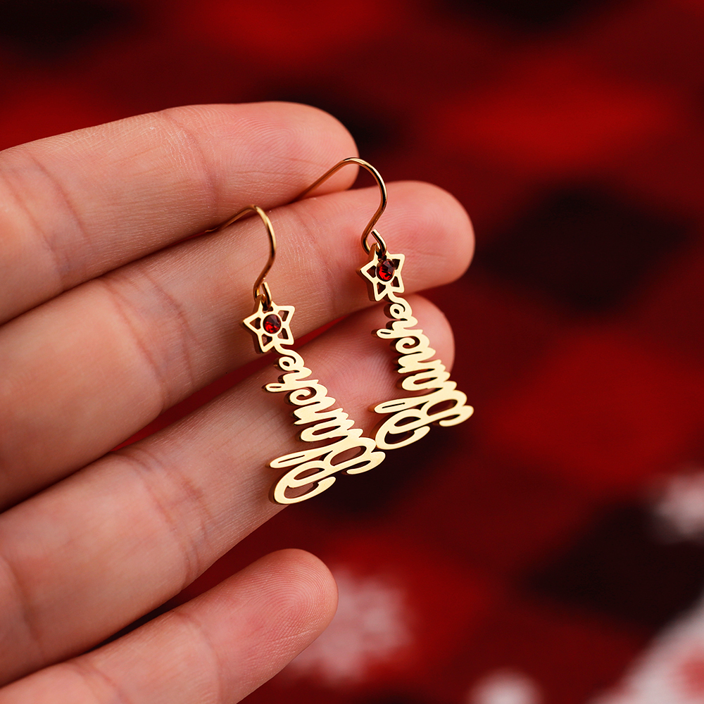 Christmas tree name earrings