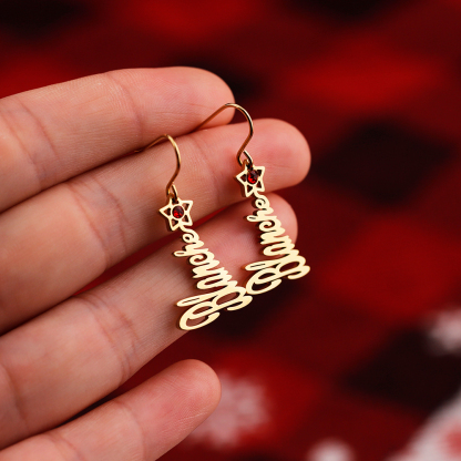 Christmas tree name earrings