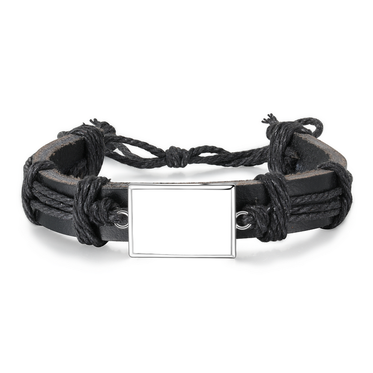 Men Photo Engraved Bracelet Ajustable Leather Strap Photo Tag Bracelets