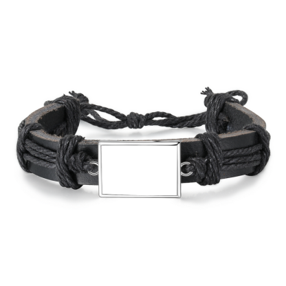 Men Photo Engraved Bracelet Ajustable Leather Strap Photo Tag Bracelets