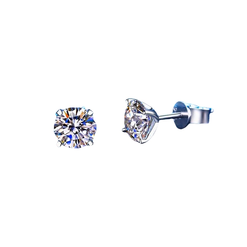 Moissanite Diamond Solitaire Round Stud Earrings Set