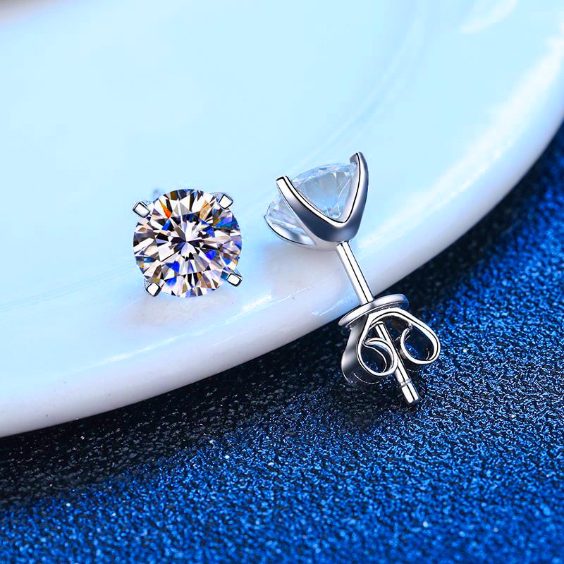 Moissanite Solitaire Round Stud Earrings Set