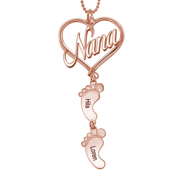 Mama Heart Pendant With Birthstone Baby Feet Necklace