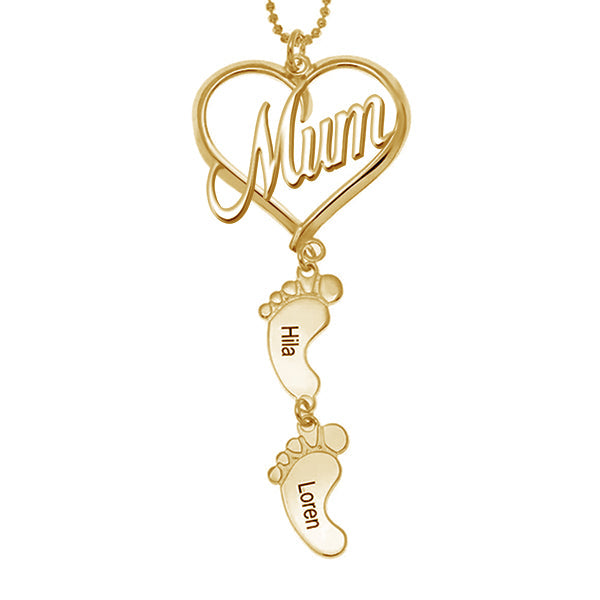 Mama Heart Pendant With Birthstone Baby Feet Necklace