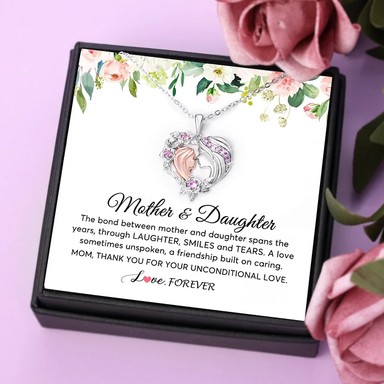 Mother and Daughter Necklace Heart Flower Pendant Necklace for Her
