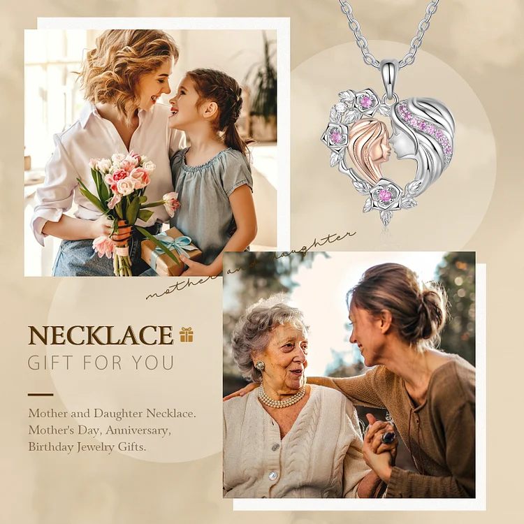Mother and Daughter Necklace Heart Flower Pendant Necklace for Her