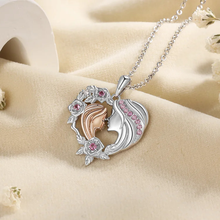 Mother and Daughter Necklace Heart Flower Pendant Necklace for Her