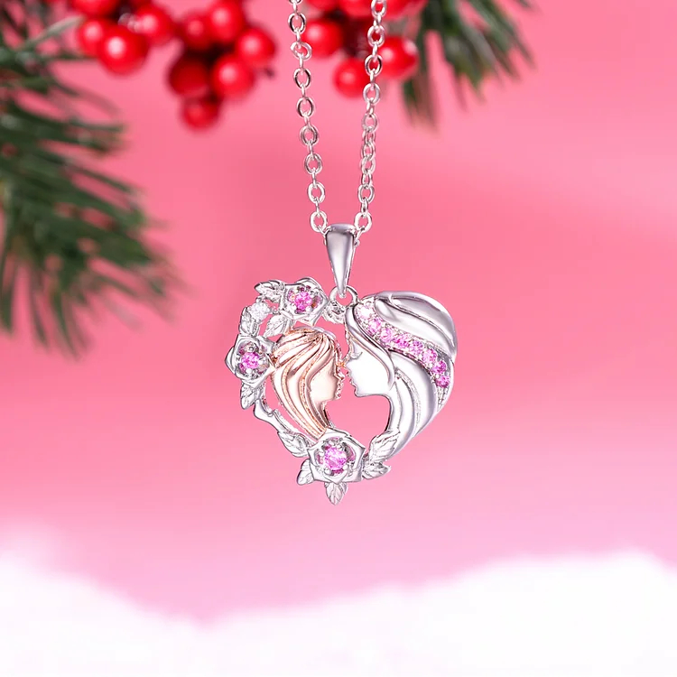 Mother and Daughter Necklace Heart Flower Pendant Necklace for Her