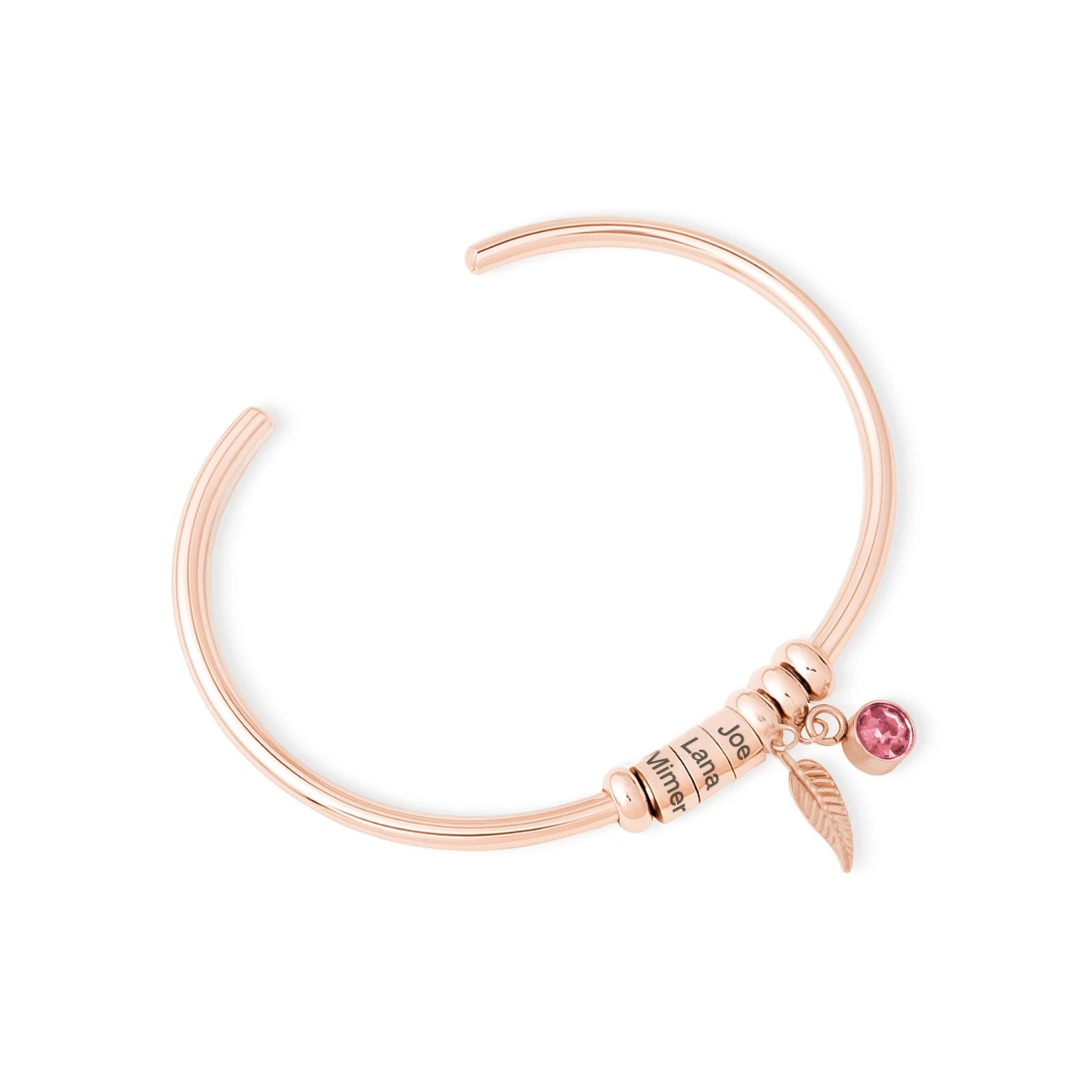 Open Bangle Bracelet with Custom Name Beads