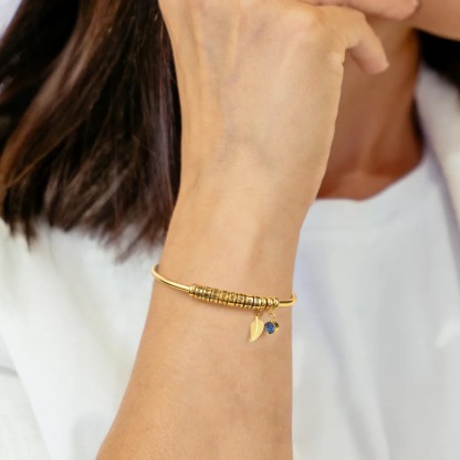 Open Bangle Bracelet with Custom Name Beads