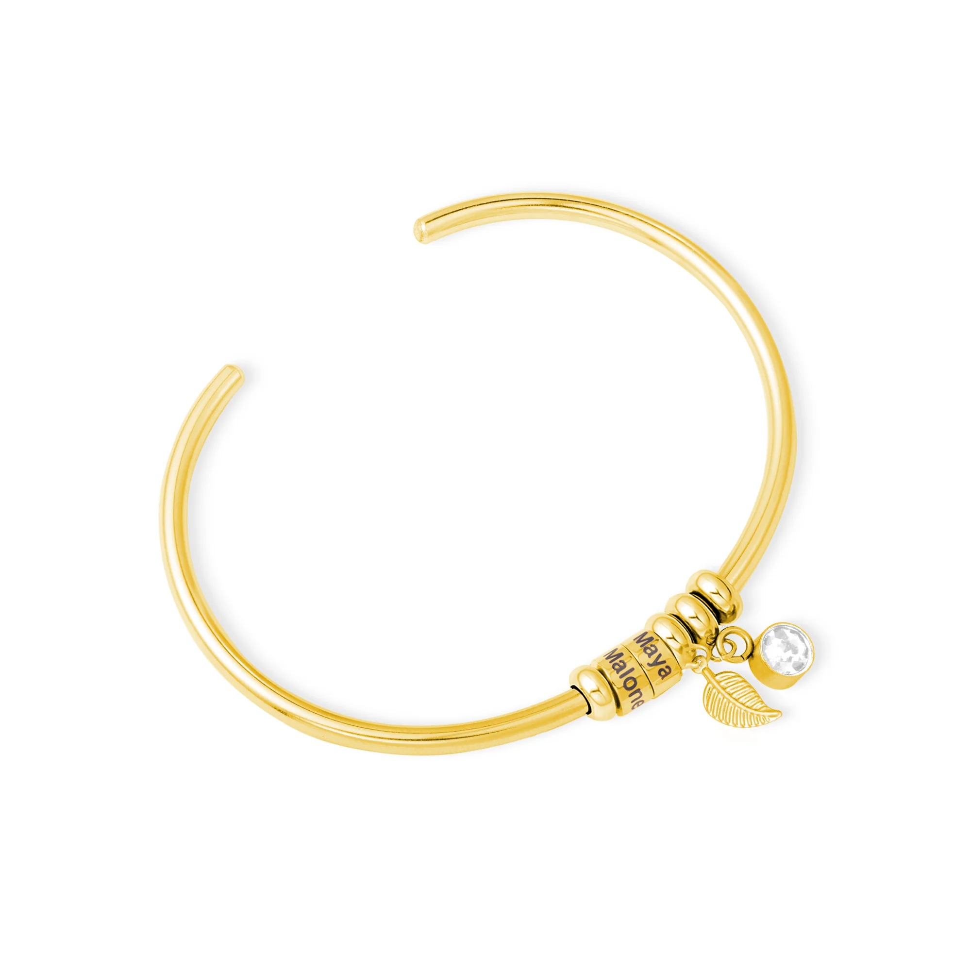 Open Bangle Bracelet with Custom Name Beads