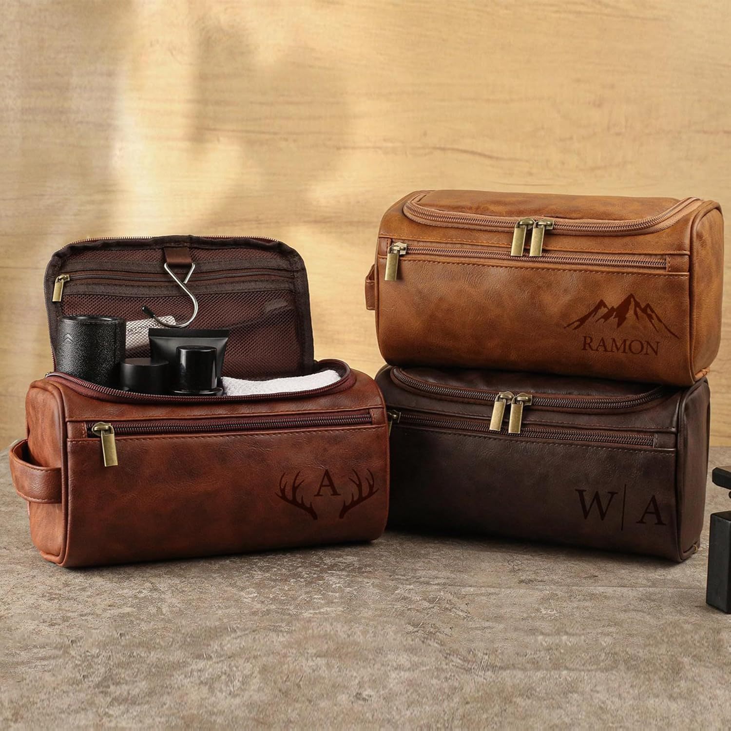 Personalized Toiletry Bag Engrave Name and Initials Personalized Gifts for Father's Day Monther's Day Birthday