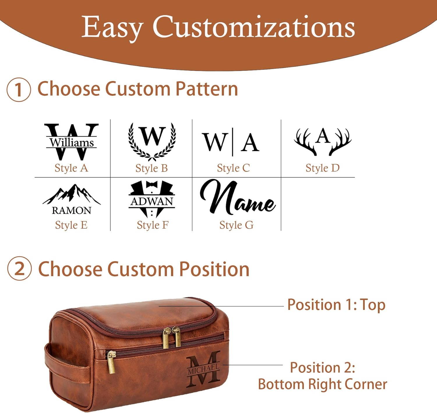 Personalized Toiletry Bag Engrave Name and Initials Personalized Gifts for Father's Day Monther's Day Birthday