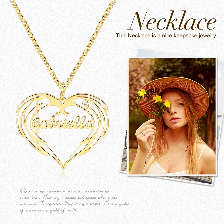 Personalized Heart Name Necklace with Angel Wings