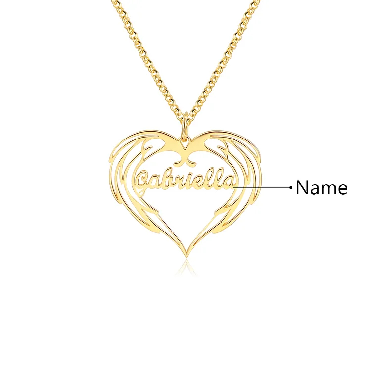 Personalized Heart Name Necklace with Angel Wings