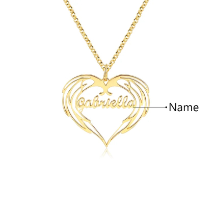 Personalized Heart Name Necklace with Angel Wings