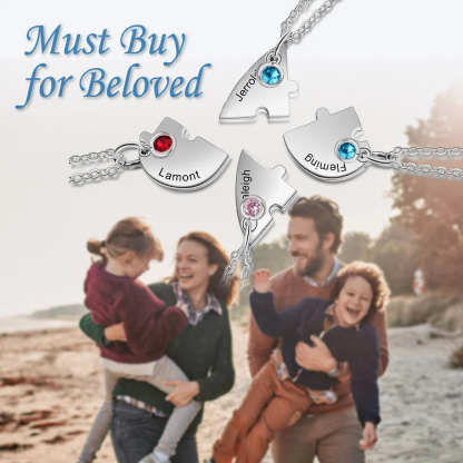 Personalized Heart Puzzle Necklace Custom Birthstones Family Necklace