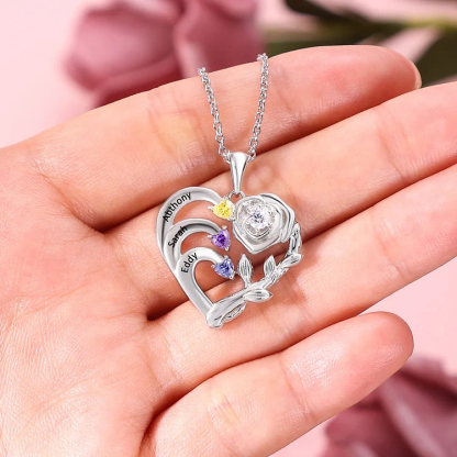 Personalized Mother Rose Intertwined Heart Pendant Necklace