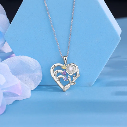 Personalized Mother Rose Intertwined Heart Pendant Necklace