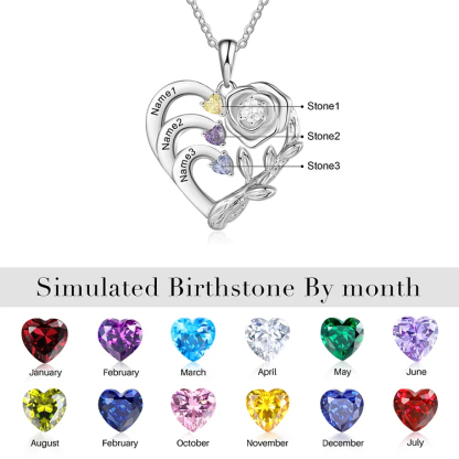 Personalized Mother Rose Intertwined Heart Pendant Necklace