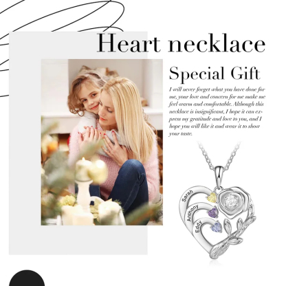 Personalized Mother Rose Intertwined Heart Pendant Necklace