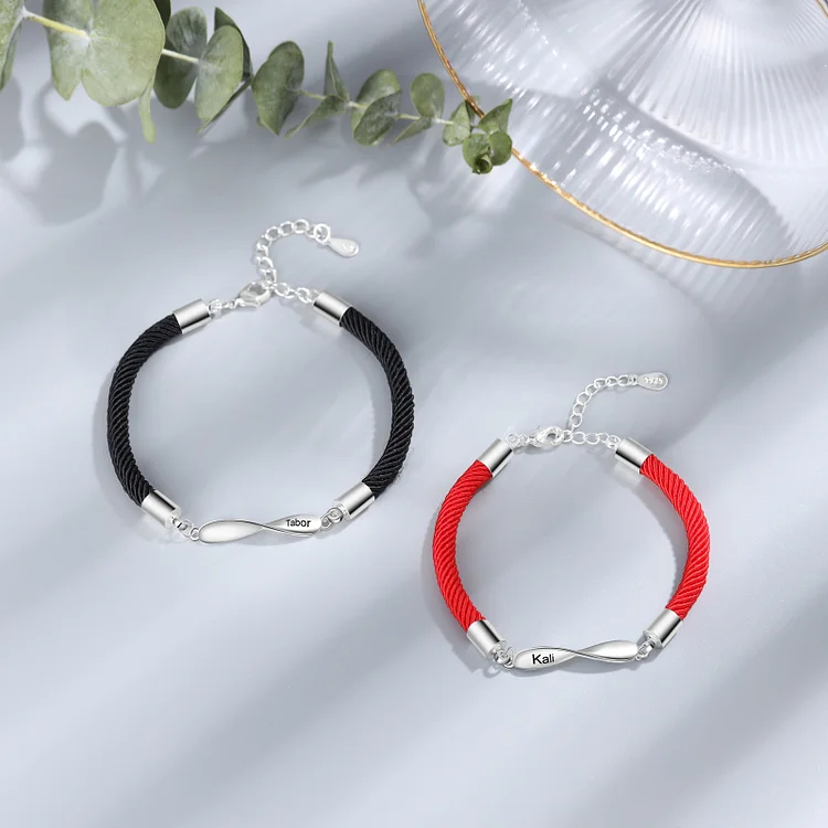 Personalized Names Couple Infinity Bracelet Set Mobius Ring Bracelet Gift