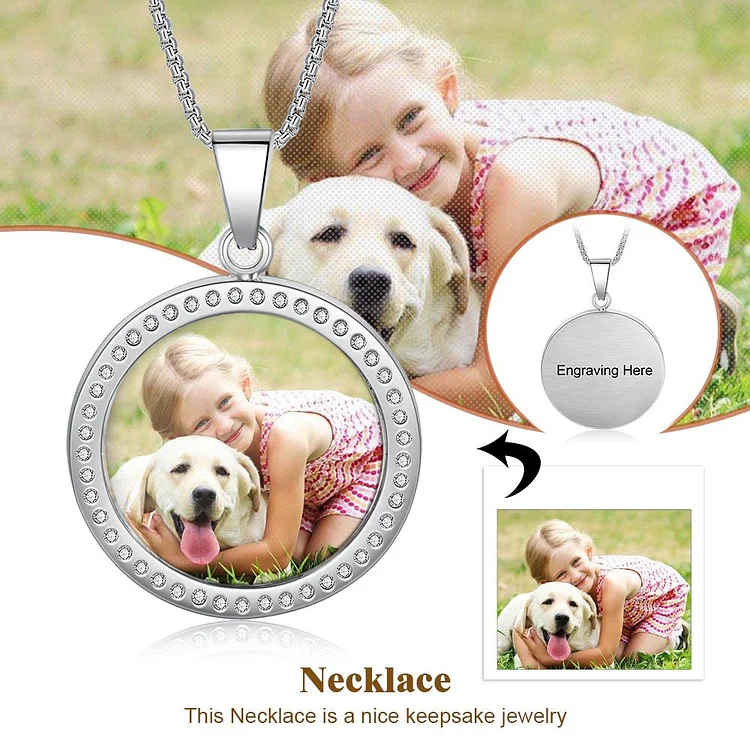 Personalized Photo Necklace Round Pendant With Engraving