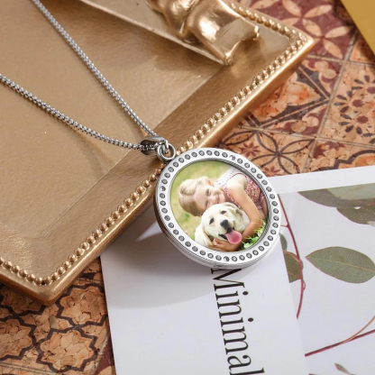 Personalized Photo Necklace Round Pendant With Engraving