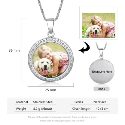 Personalized Photo Necklace Round Pendant With Engraving