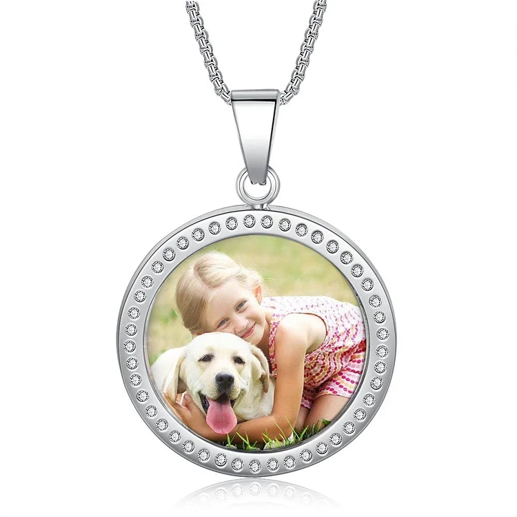 Personalized Photo Necklace Round Pendant With Engraving
