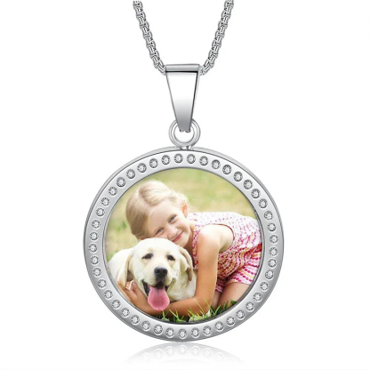 Personalized Photo Necklace Round Pendant With Engraving