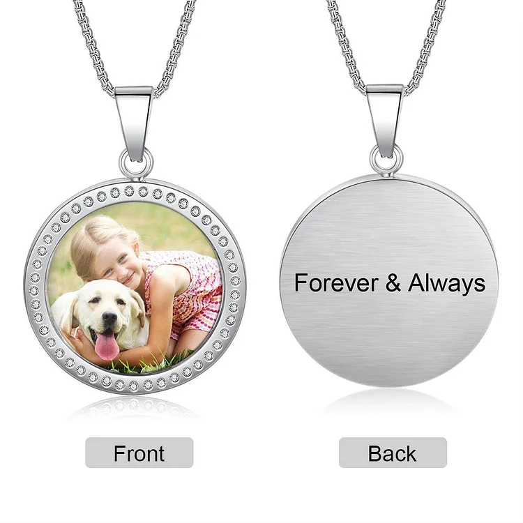 Personalized Photo Necklace Round Pendant With Engraving