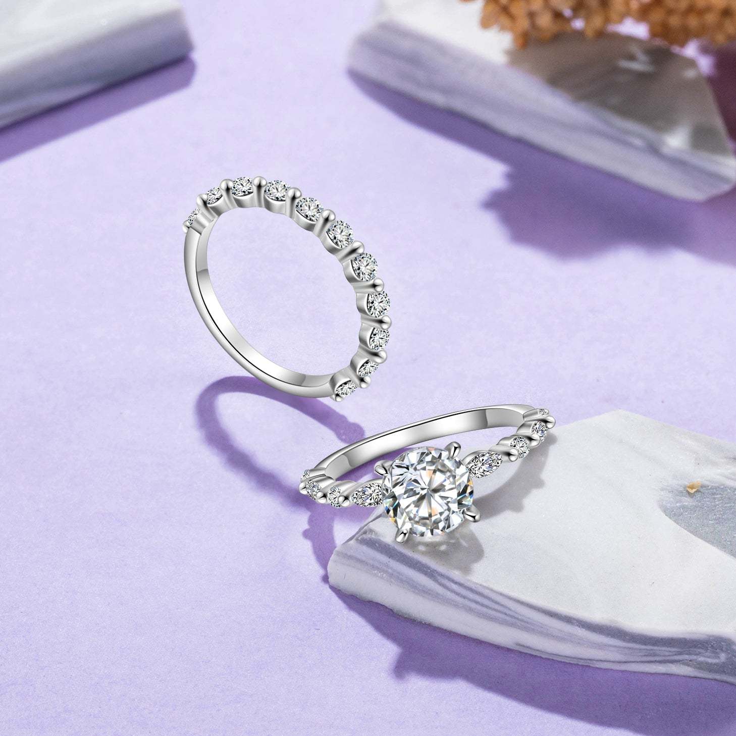 Round Cut Moissanite Diamond Ring Engagement Ring Set