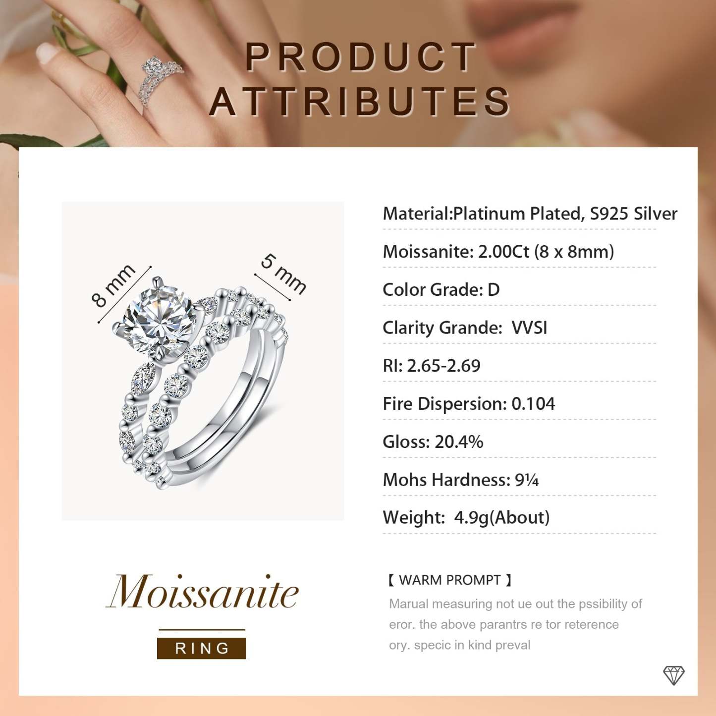 Round Cut Moissanite Diamond Ring Engagement Ring Set