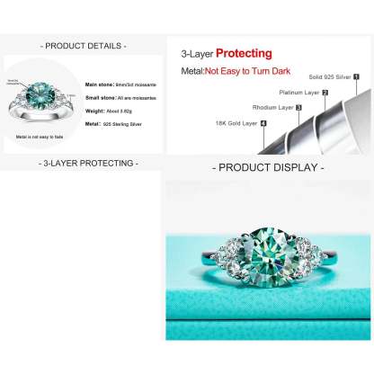 Green Moissanite Side Stone Engagement Ring