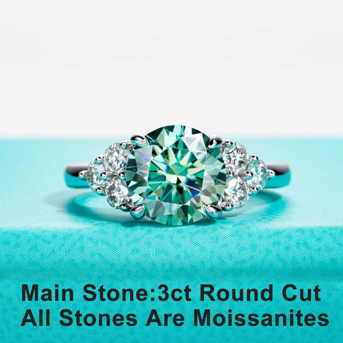 Green Moissanite Side Stone Engagement Ring