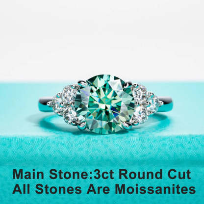 Green Moissanite Side Stone Engagement Ring