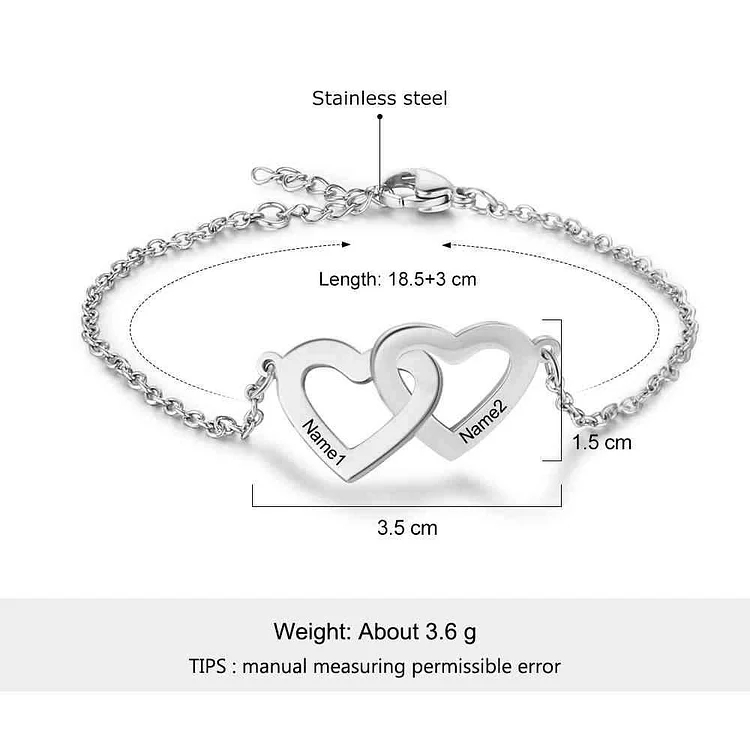 2 Heart Matching Engraving Personal Bracelet