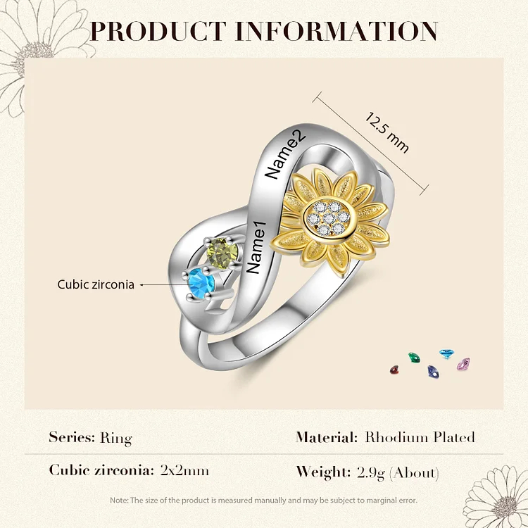 Sunflower Ring Personalized 2 Birthstones Promise Ring for Her