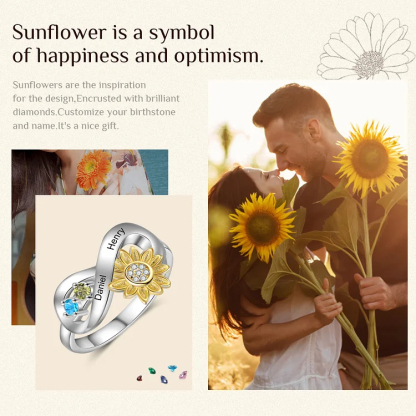 Sunflower Ring Personalized 2 Birthstones Promise Ring for Her