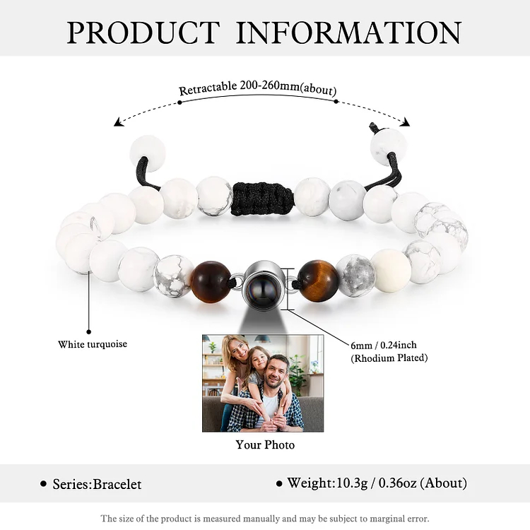 Tiger Eye Personalized Photo Projection Bracelet Couple Bracelet