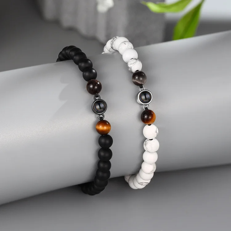 Tiger Eye Personalized Photo Projection Bracelet Couple Bracelet