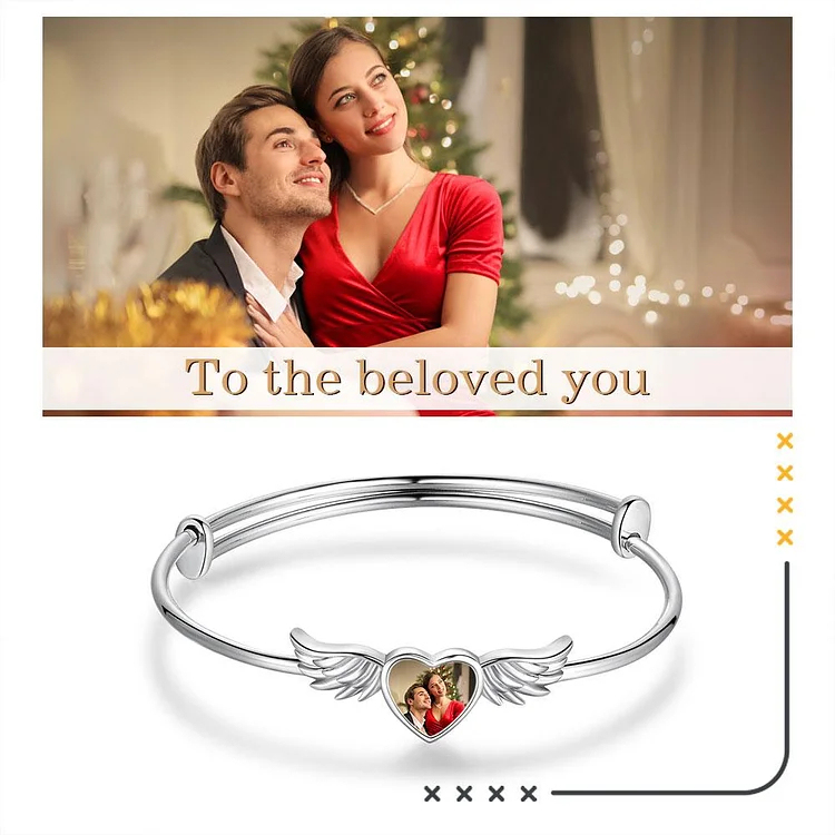 Personalized Angel Wings Heart Photo Bracelet