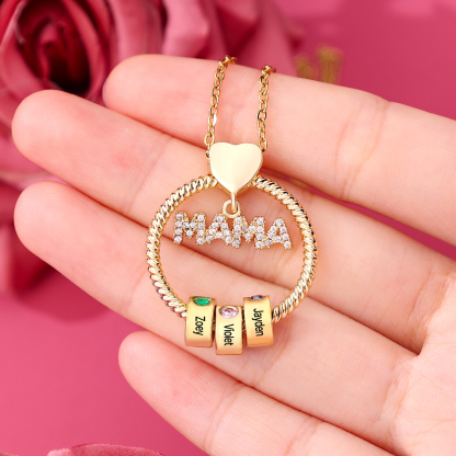 Personalized Circle Pendant Necklace Custom 1-8 Names & Birthstones Necklace