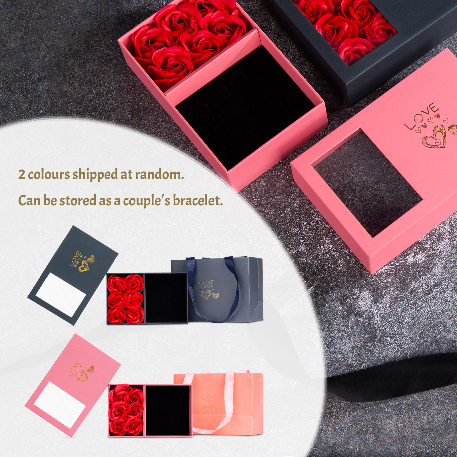 Enchanted Rose Jewelry Box Gift Package Black Pink